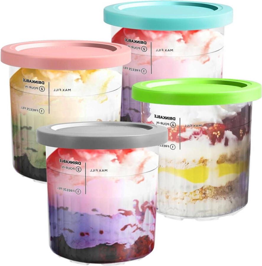 Deluxe Kuipen Containers voor Ninja CREAMi IJsmachine NC501uk Set van 4 Met Deksel