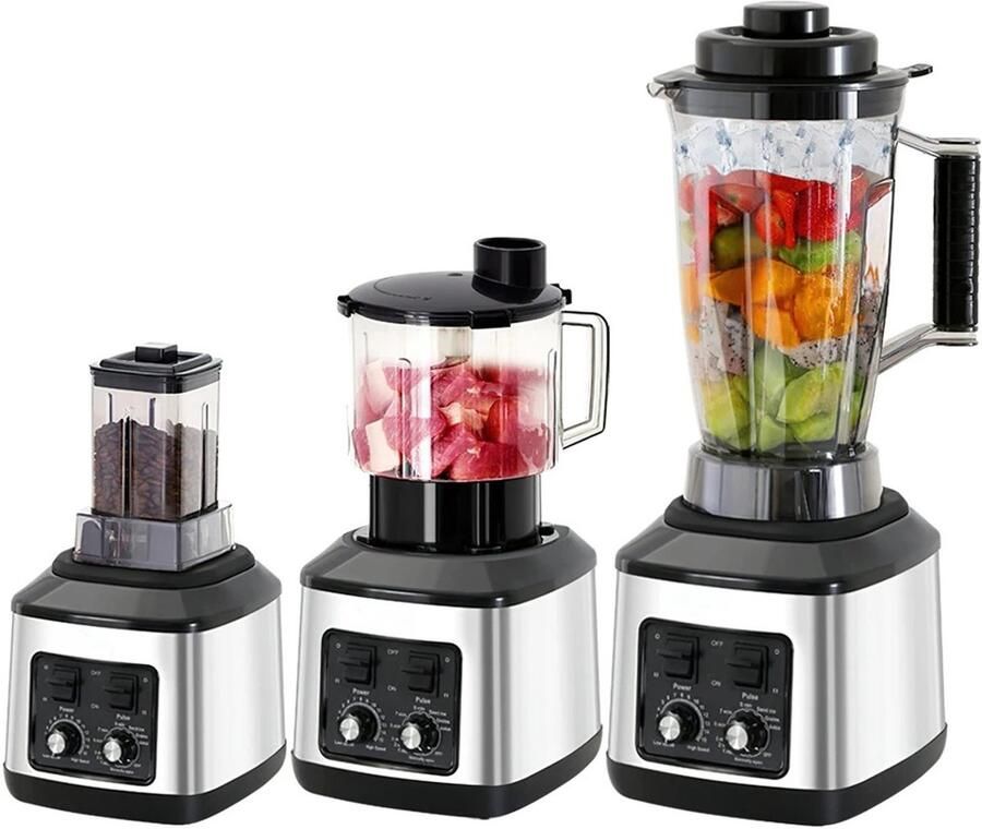 Deniva 3 in 1 Blender Smoothie 3L + 1 5L + 0 5L IJs Vermalen Keukenmachine Sapmaker 3 Containers 9500 W