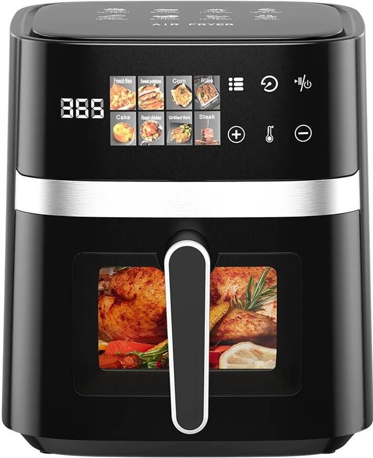 Deniva Airfyer Oven Luchtfriteuse Airfryer 5 liter 8 in 1 Touchscreen Kijkvenster 200 Graden Gezin Zwart