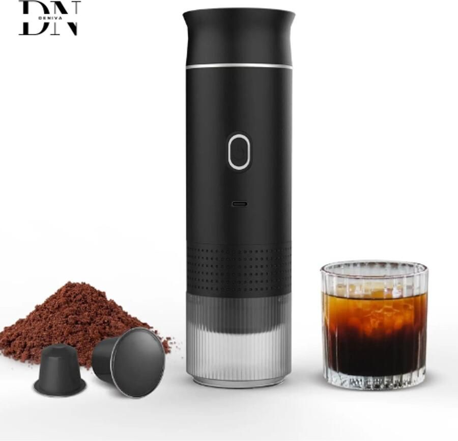 Deniva Espressomachine Handmatig Draadloos&Oplaadbaar Draagbaar koffiezetapparaat- Auto Camping Zwart