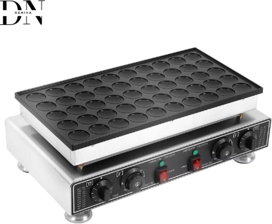 Deniva Poffertjesmaker Electrisch 50 Poffertjes Anti Aanbak 1800W Timer Indicatie Lampje Roestvrij Staal
