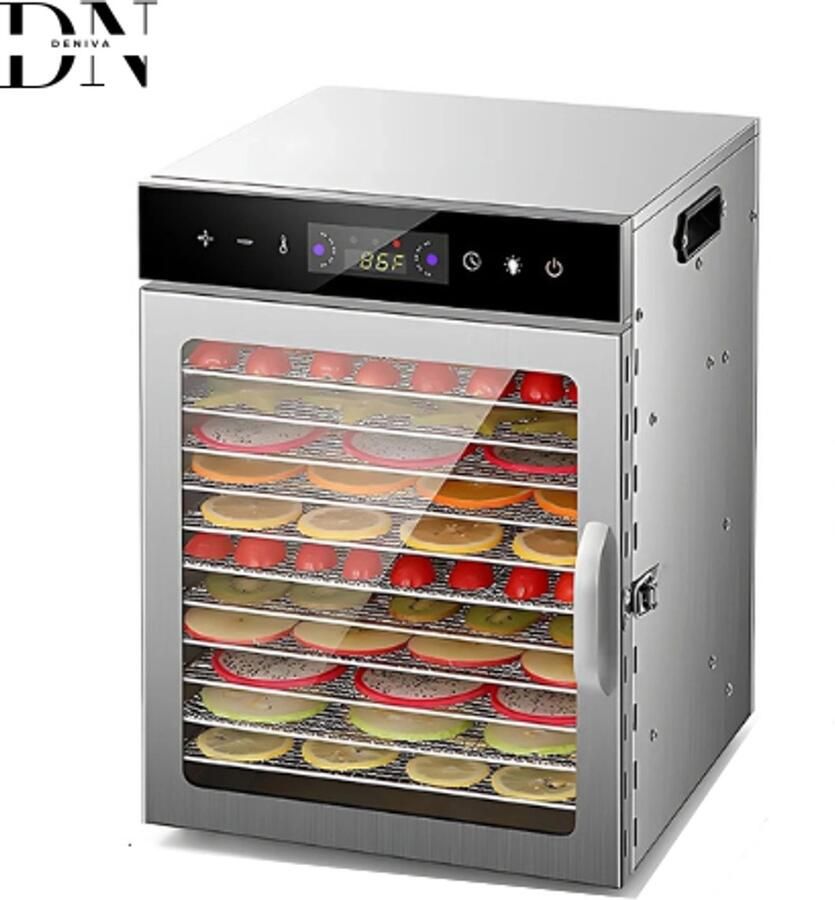 Deniva Voedseldroger Dehydrator Droog Oven 12-Laags 24-uurs Timer Temperatuurregeling – 800W 30-90℃ 30×31×41 Cm