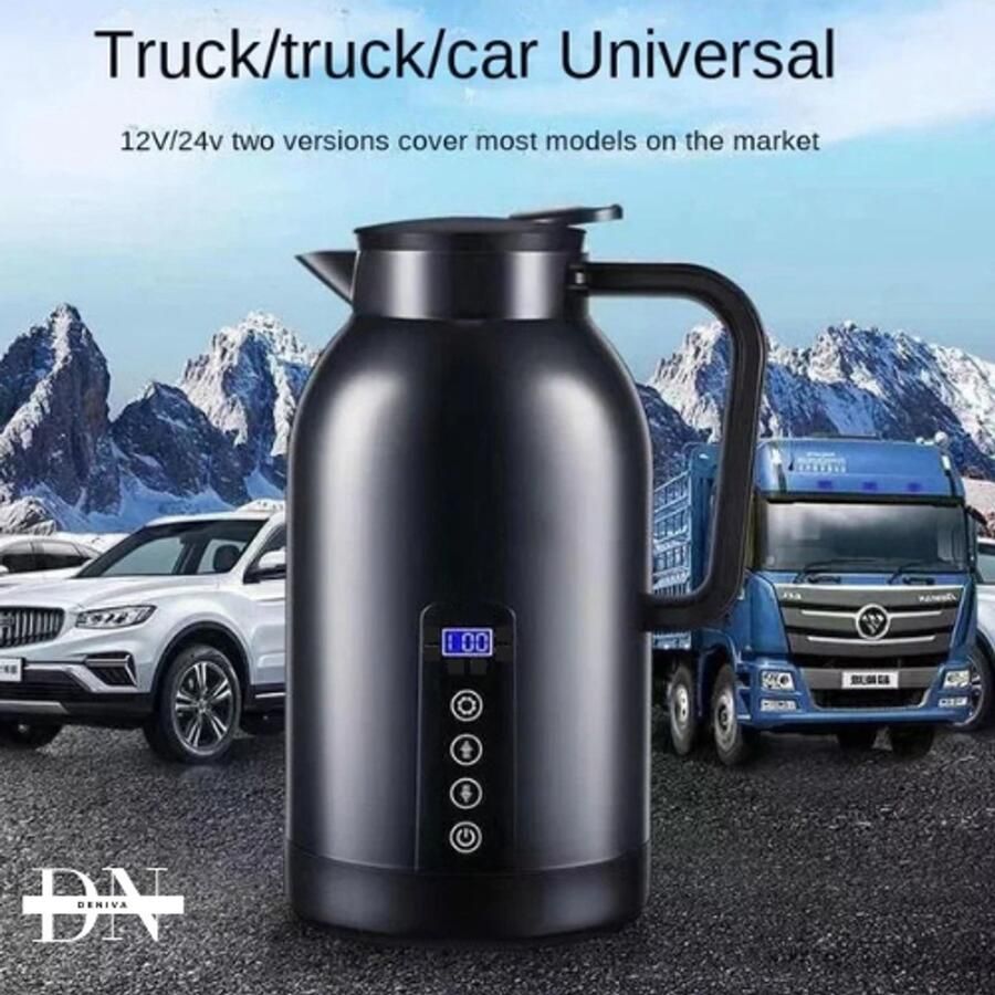 Deniva Waterkoker 1200ml – 12 24V – Roestvrij staal – Snel kokend – Auto-off – Reizen – Koffie – Thee Voertuiggebruik - Foto 2