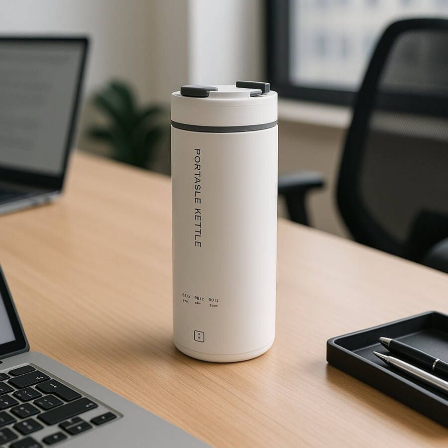 Design Draagbare Mini waterkoker Wit Zwart Stainless steel Temperatuur display Mini Draagbare Waterkoker Camping Thermosfles 300W 220V 450 ml Reis waterkoker Handig voor reizigers Babyvoeding Kantoor