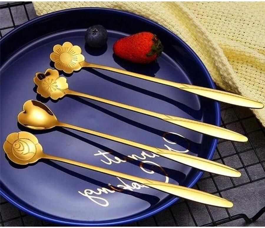 Dessertlepel Set Theelepels Koffieroerders Dranken Mixen Hoogwaardig Roestvrij Staal Set van 6 Goud