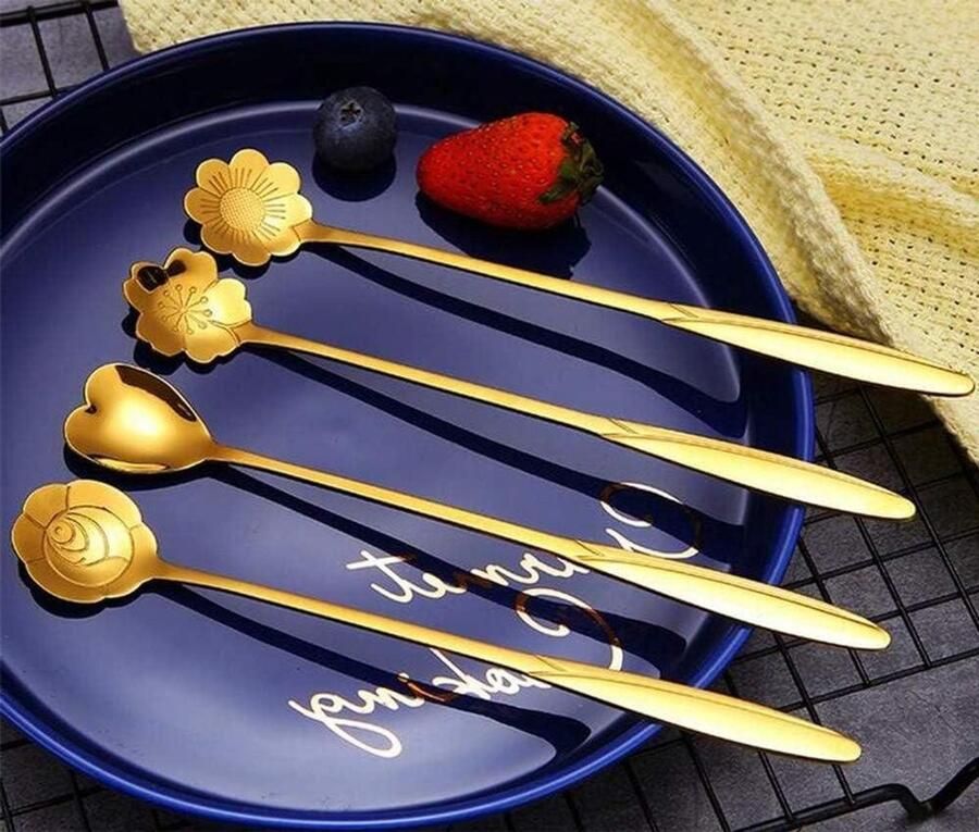 Dessertlepel Set Theelepels Koffieroerders Dranken Mixen Hoogwaardig Roestvrij Staal Set van 6 Goud