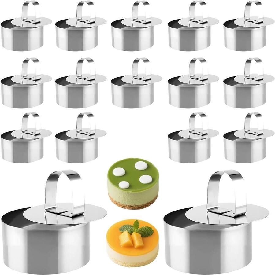 Dessertringen Mousse ringen Taarten bakken Met perslift 16 stuks 8 cm Zilver
