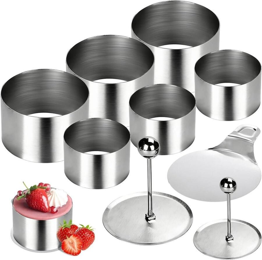 Dessertringen Set Mousse Vormen Gebak Maken Roestvrij Staal 9 Delig 8cm & 6cm Zilver
