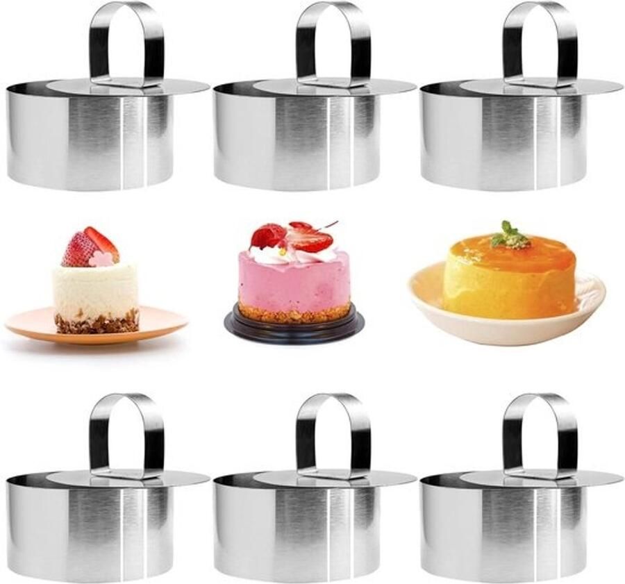 Dessertringen Set Taartringen Mousse Presentatie Bakwerk Met Perslifter 6 Stuks Ø 8cm Zilverkleurig