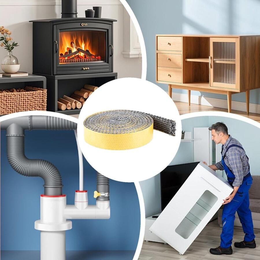 Deurafdichting Houtkachel Vervangende Afdichting Oven Hoge Temperatuur Afdichting Zelfklevend Vezelmateriaal 400 cm Zwart