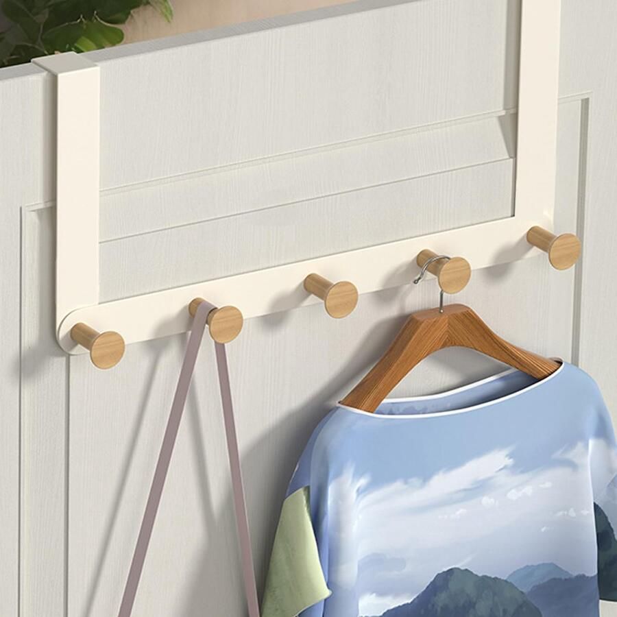 Deurhaken om op te hangen met 5 houten haken om op te hangen handdoekhouder voor deur kapstok voor hoeden badjassen badkamers slaapkamers voor deurdikte 4 5 cm