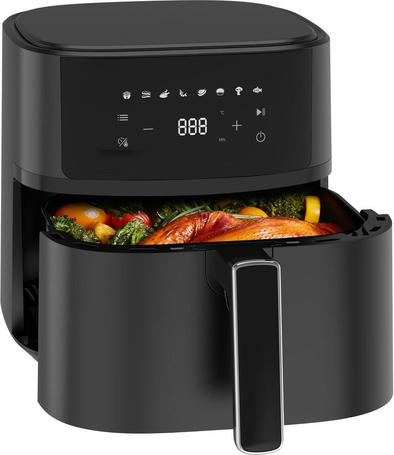 Dewelling Kompakt 6 5L XL Heteluchtfriteuse met Metalen Binnenmand 1700W – Knapperige en Malse Resultaten met Weinig Olie met Anti-aanbaklaag en Vaatwasmachinebestendig