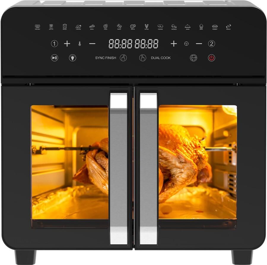Dewelling AFTO-2301DT 23L XXL Two Zone Airfryer met verwijderbare tussenschot 2200W Airfryer met Franse Deuren 12 accessoires 15 programma's