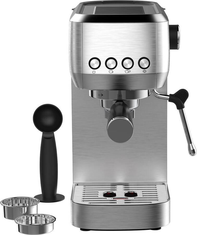 Dewelling CM1662 Espresso Coffee Machine met 20 Bar Italiaanse Pomp – Professioneel RVS Ontwerp Klassieke Drukknoppen Melkopschuimer 1350W voor Thuis Barista s – 1 3L Watertank voor Latte & Cappuccino