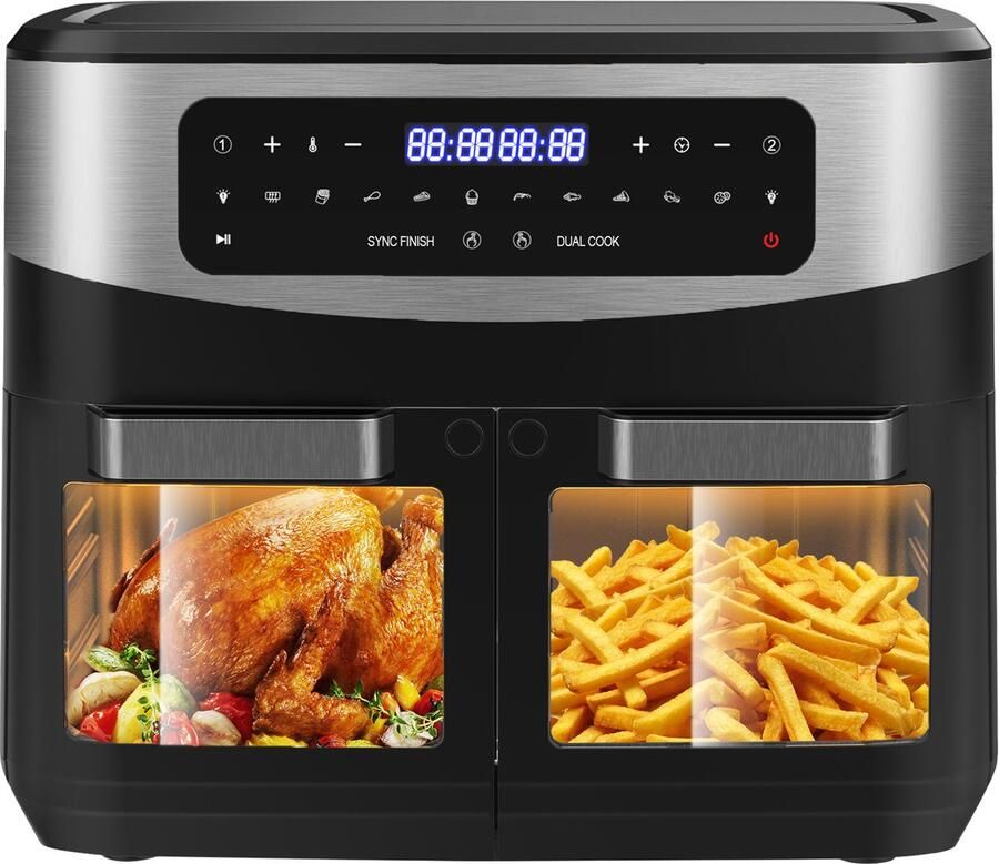 Dewelling KDFO-5511DTW XXL 12L Two Zone Airfryer met afneembare scheidingswand – 2600W met zichtvenster