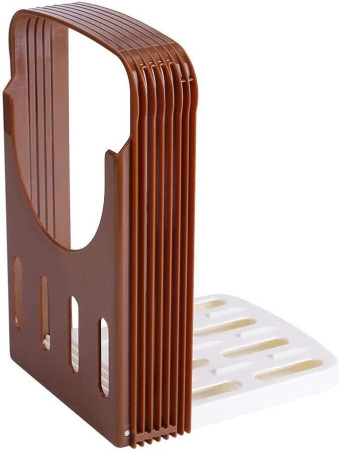 Deze broodsnijder is gemaakt van gebruiksvriendelijk plastic en is een effectief alternatief voor de traditionele schuifbroodsnijders in huis