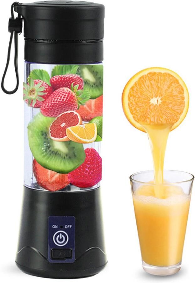 Deze draagbare miniblender met een inhoud van 380 ml en 6 roestvrijstalen messen is oplaadbaar en perfect voor het maken van smoothies en milkshakes. Ideaal voor op reis en in de keuken
