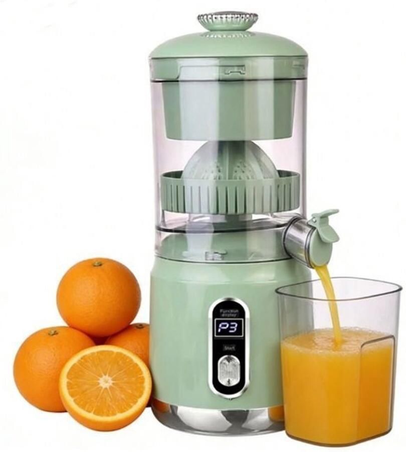 Deze elektrische citruspers is voorzien van een lcd-display een krachtige motor met een toerental van 12.000 RPM en is geschikt voor sinaasappels citroenen en limoenen met een diameter tot 110 mm waarbij tot 95% sap wordt verkregen