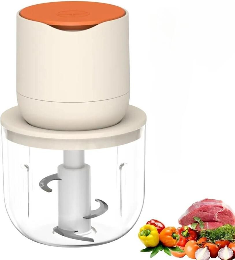 Deze groentesnijder snoerloze elektrische keukenmachine en miniblender wordt geleverd met een glazen kom van 600 ml en kan worden gebruikt voor het verwerken van vlees groenten uien knoflook fruit en noten