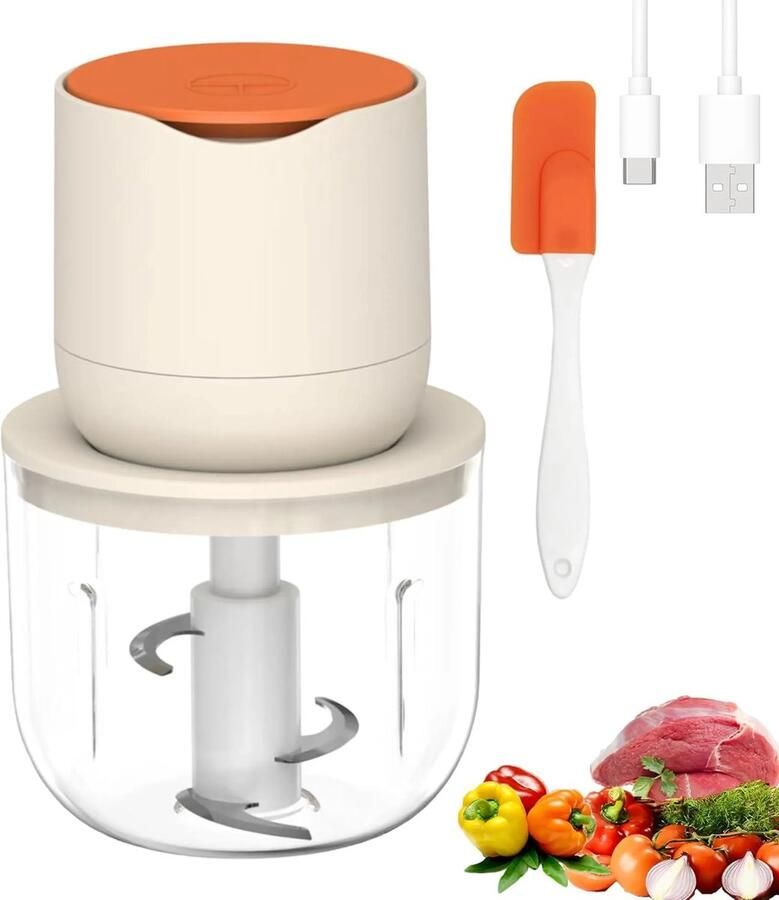 Deze groentesnijder snoerloze elektrische keukenmachine en miniblender wordt geleverd met een glazen kom van 600 ml en kan worden gebruikt voor het verwerken van vlees groenten uien knoflook fruit en noten