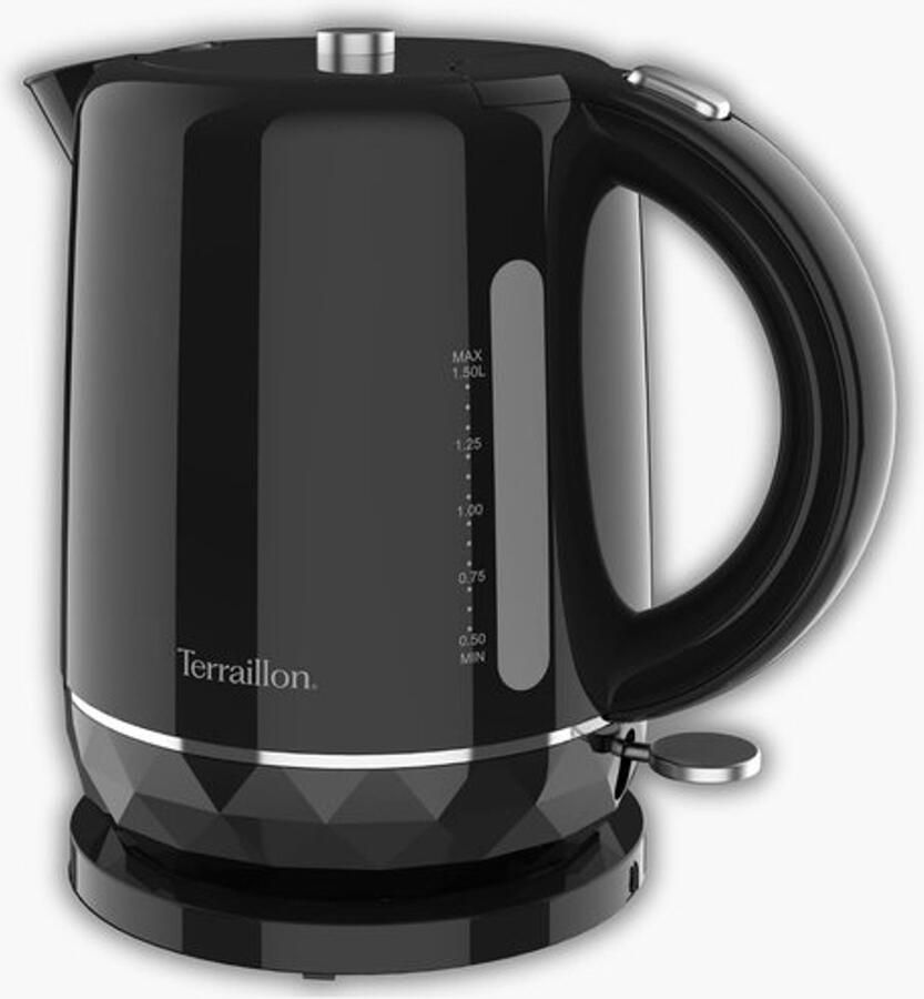 DIAMANT ZWART Elektrische waterkoker 1 5 l 2200 W 360° draaibare basis automatische uitschakeling en knop met achtergrondverlichting waterniveau-indicator reliëfbasis met