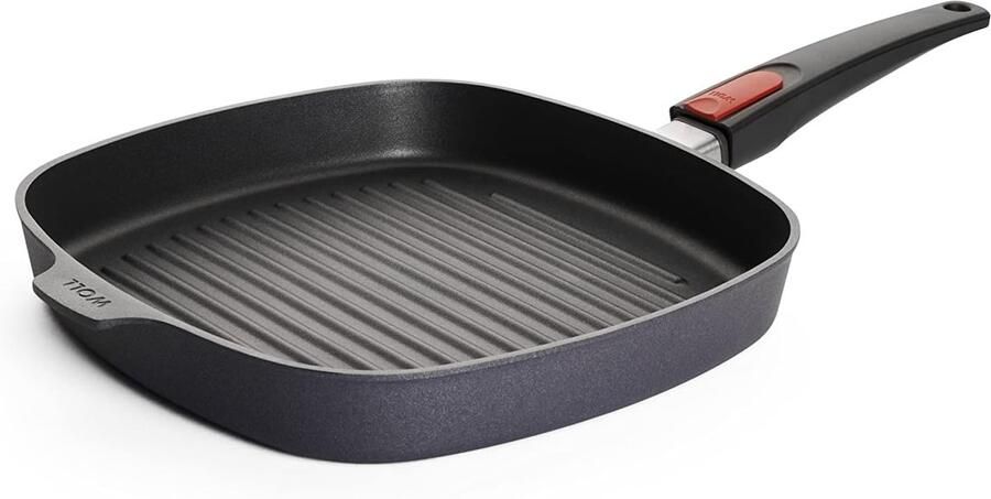 Diamond Lite grillpan 28 x 28 cm vierkant met groeven en afneembare steel antiaanbakpan van gegoten aluminium ovenbestendig geschikt voor ceran gas elektrische en halogeen grillpan