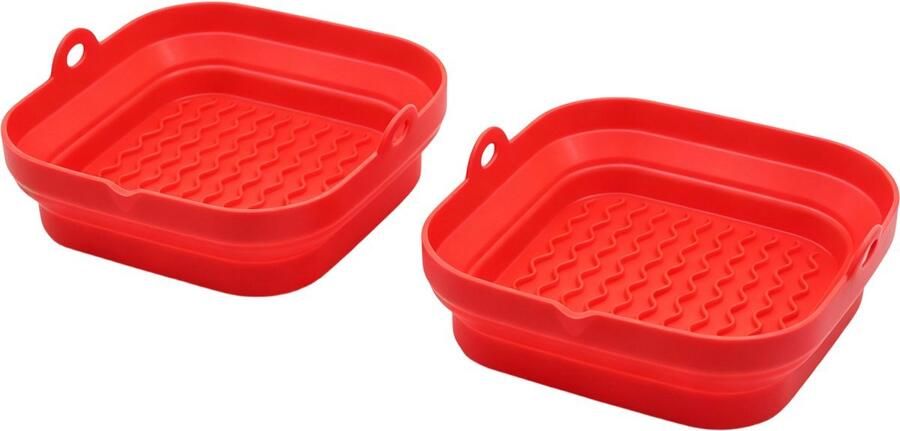 Dienblad -Siliconen Airfryer Bakje Set van 2 Opvouwbaar Heteluchtfriteuse Bakje Vierkant Herbruikbaar Bakpapier Alternatief 21 cm Airfryer Accessoires voor 4 tot 7 Liter-rood
