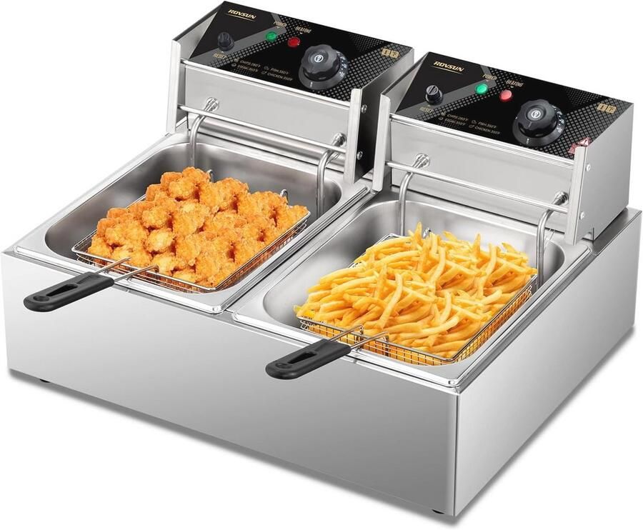 Diep Frituurpan met Mand en Deksel Roestvrij Staal Aanrecht Frituurmachine voor Donuts Friet en Meer 12 Liter Capaciteit