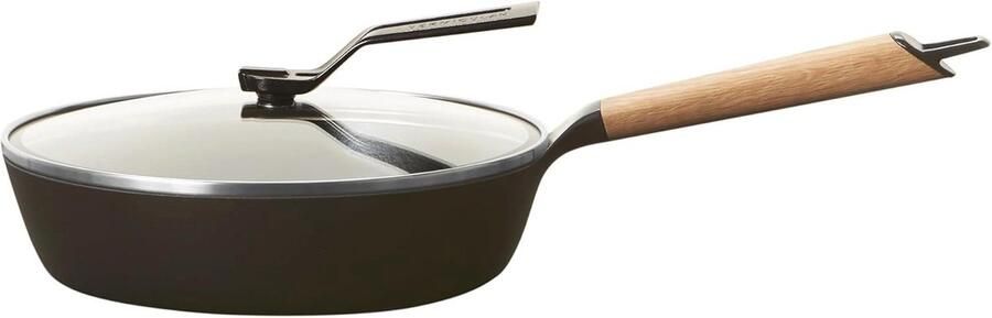 Diep metalen koekenpan 24 cm met glazen deksel Lichtgewicht en inductie-compatibel