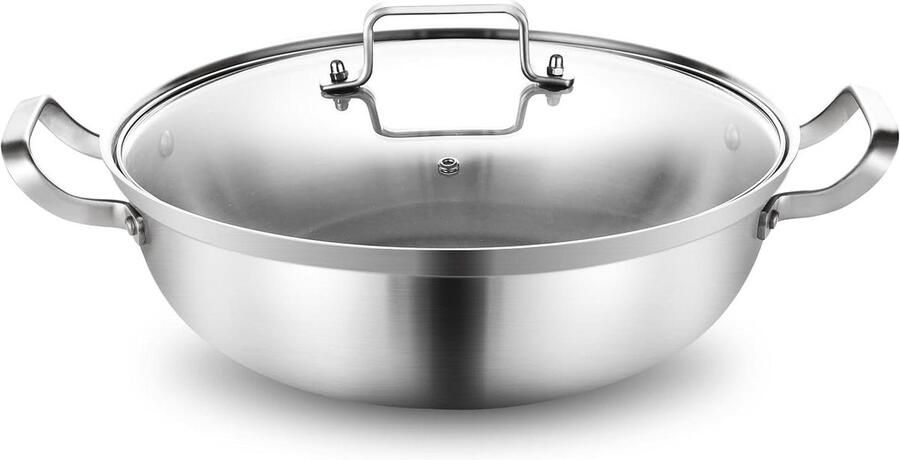 Diepe Bakpan Alles Pan Dagelijks Koken Tri-Ply Constructie 6.6 Liter Zilver