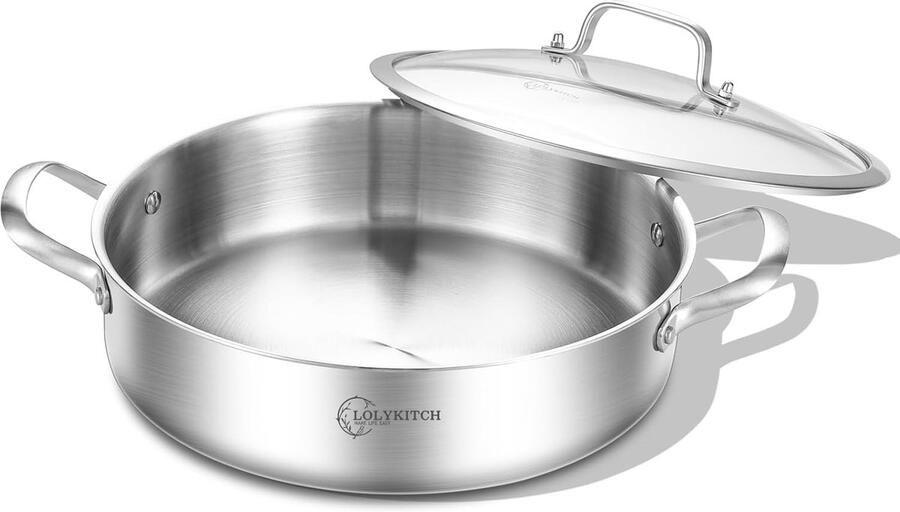 Diepe Bakpan Koekenpan Frituurpan Roerbakken Sauteren Tri-Ply Constructie 55 Liter Zilver