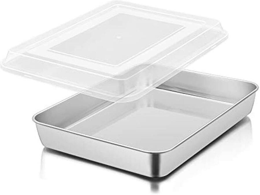 Diepe Bakplaat met Deksel van Roestvrij Staal 31 x 24 x 5 cm Ideaal voor Taart Brownies en Lasagna