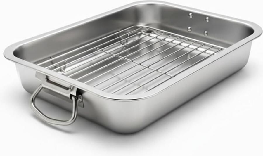 Diepe Bakplaat Roestvrij Staal Oven Gebruik Inklapbare Handgrepen 40 x 30 cm Zilver
