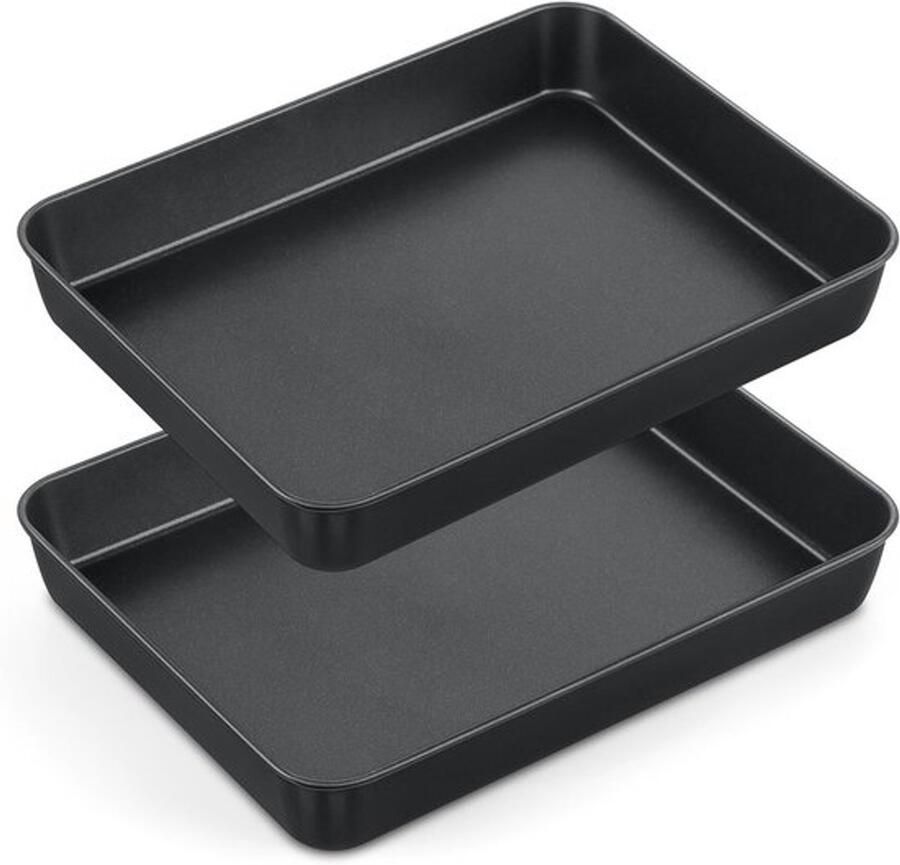 Diepe Bakplaat Set van RVS voor Brownies Lasagna en Taarten 2 Stuks 31.5 x 25 x 5cm Antiaanbaklaag Gezond en Makkelijk Schoon te Maken