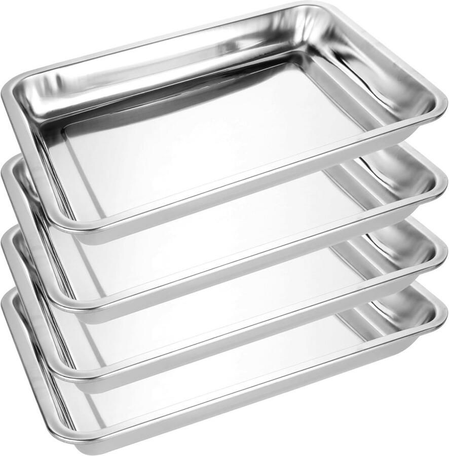 Diepe Bakplaten Set van 4 Roestvrij Staal Ovenschalen voor Taarten Vlees en Groenten