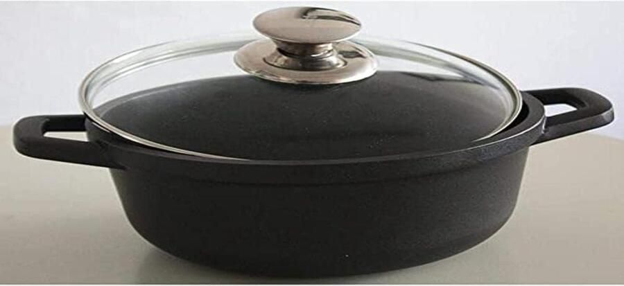 Diepe braadpan 20 cm met gehard glas deksel Gegoten aluminium pan