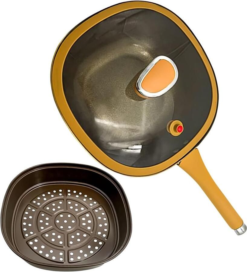 Diepe Braadpan Koekenpan Deksel Veelzijdig Koken Homogene Warmte 30 cm Zwart