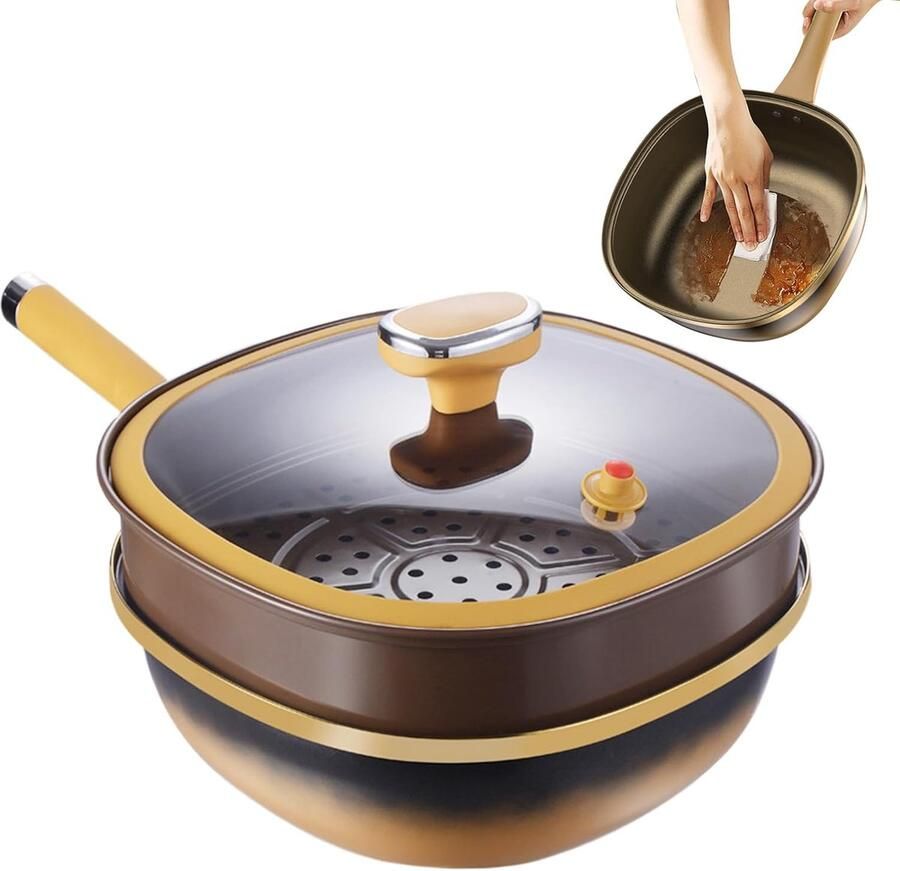 Diepe Braadpan Kookgerei met Deksel Veelzijdig Koken Antiaanbaklaag Titaanlegering 30 x 10 cm Met Stoomboot