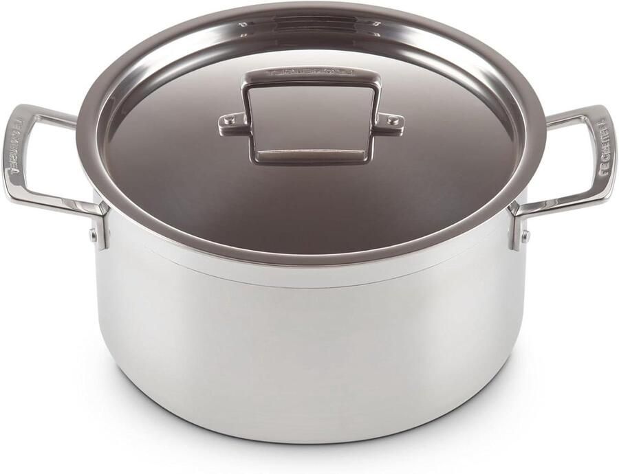 Diepe Braadpan Ovenschaal Kookpan Eenpansgerechten Koken 3-Laags Roestvrij Staal 24 cm Zilverkleurig