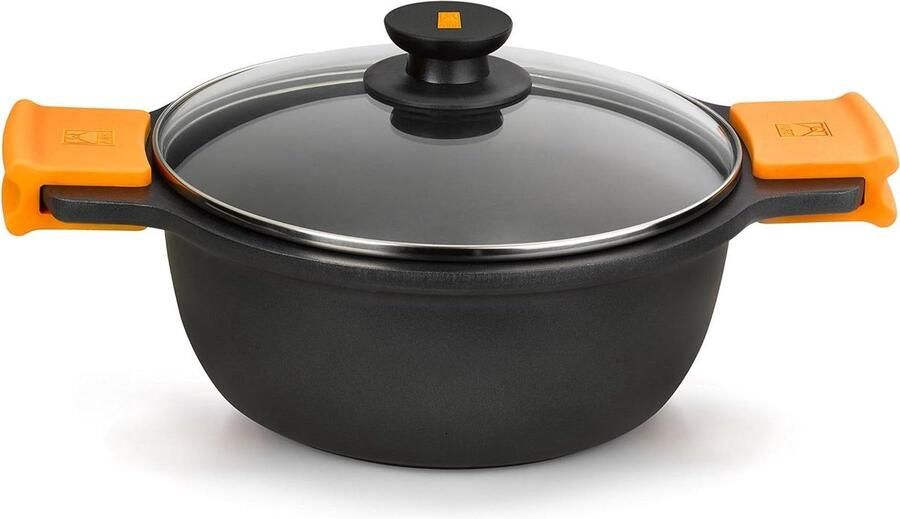 Diepe Braadpan Stoofpan met deksel Langzaam Garen Gegoten Aluminium 36 cm Diameter Grijs