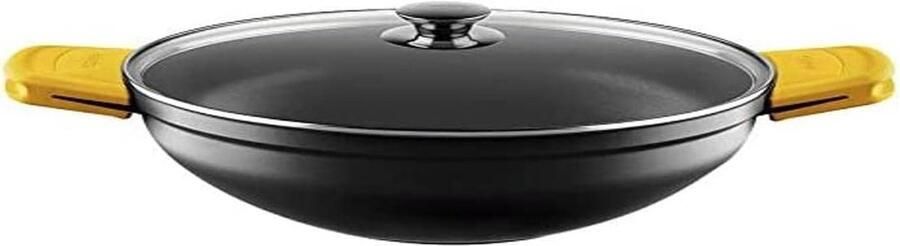 Diepe concave braadpan 32 cm met glazen deksel – gegoten aluminium antiaanbaklaag geschikt voor alle kookplaten behalve inductie