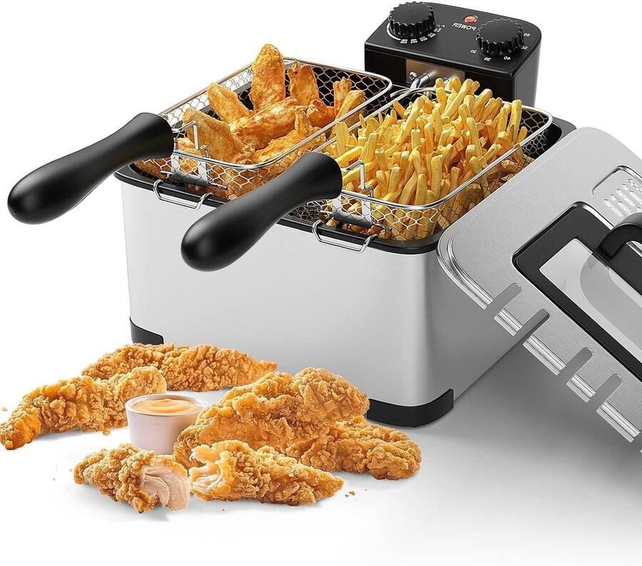 Diepe friteuse Elektrische frituurpan Lekkere snacks maken 3 manden instelbaar 5.3 liter capaciteit Koffie goud