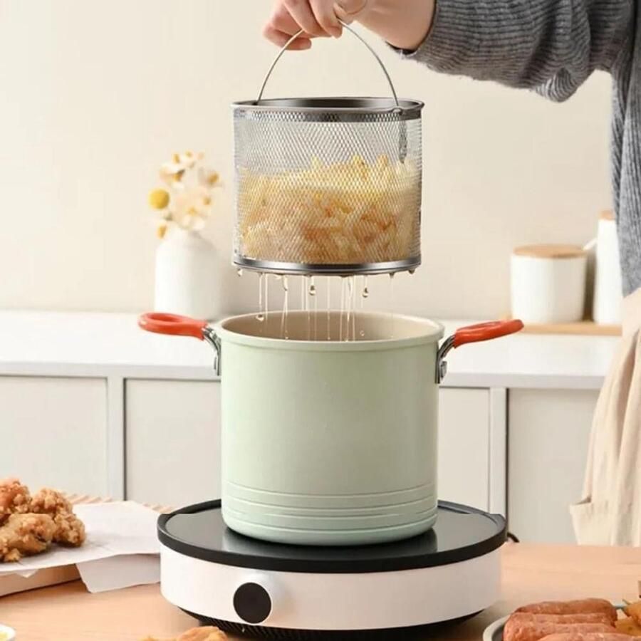 Diepe Frituurpan Koekenpan Tempura Pot Frituren Thuis Gietijzeren Bodem 16x16cm Groen