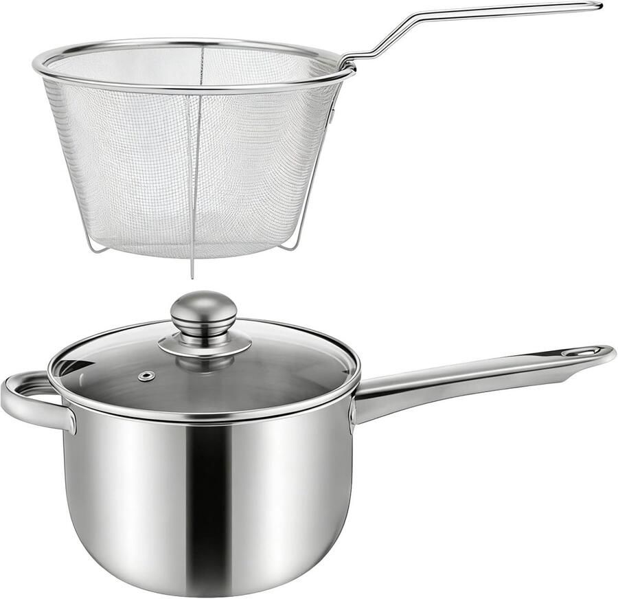 Diepe Frituurpan Pan met mand Friet en kip Antiaanbaklaag 38x13x19.5cm Zilver