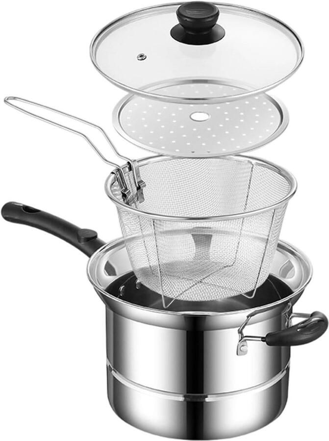Diepe Frituurset Kleine Friteuse Pastazeef Compact Koken Roestvrijstalen Constructie 20 x 25 x 25 cm Zilver