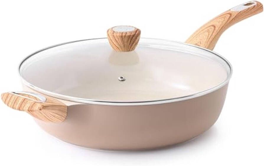 Diepe Keramische Braadpan 30 cm Antiaanbak Sauspan met Deksel Geschikt voor Inductie en Vrij van Schadelijke Stoffen