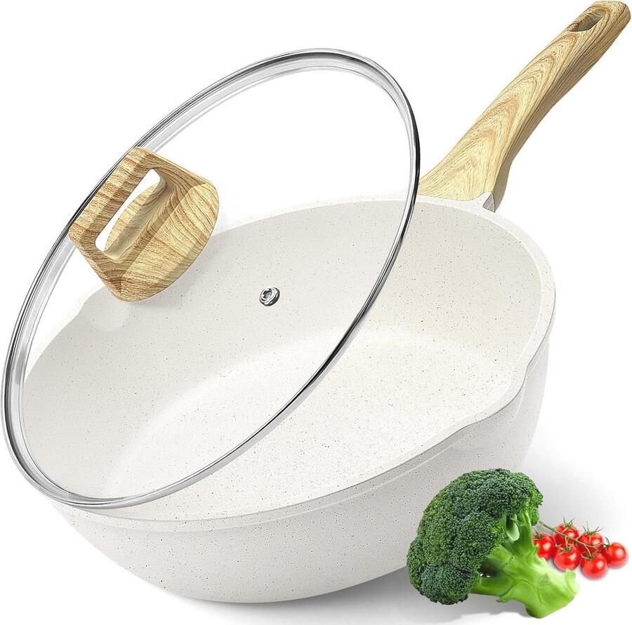 Diepe Keramische Koekenpan met Deksel 30 cm Gezond Koken Antikleef Inductie Geschikt