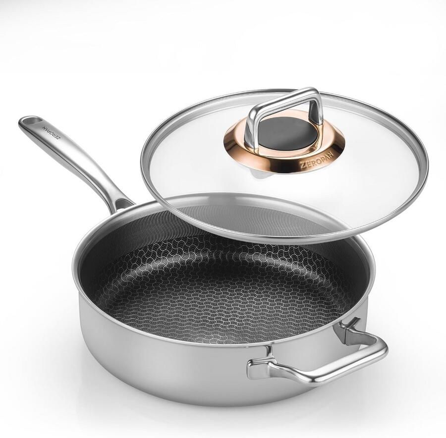 Diepe Koekenpan 28 cm met Antiaanbaklaag en Deksel Hybride Roestvrij Staal Koel Handvat Geschikt voor alle Kookplaten Ovenbestendig Vaatwasmachinebestendig