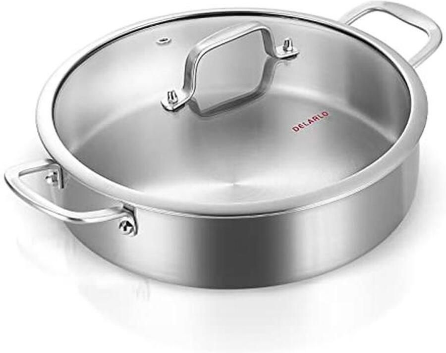 RVS Sauteerpan Diepe Koekenpan Dagelijks Koken Energiebesparend Koken 6 Quarts Zilver
