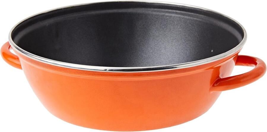 Diepe Koekenpan Geglaceerd Staal Gelijkmatig Bakken Antiaanbaklaag 40 cm Diameter Oranje